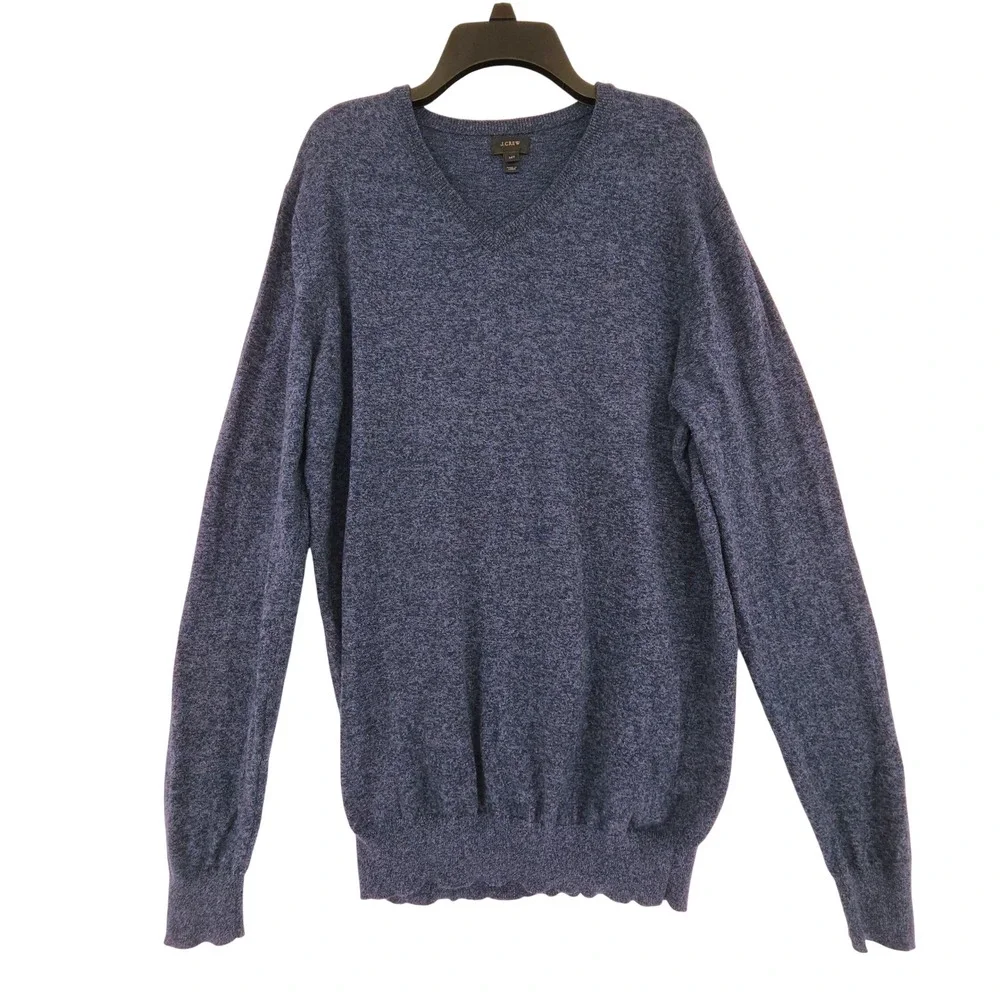 J.Crew VNeck Sweater sz MT Tall Men Blue Heather Cotton Cashmere Preppy Normcore